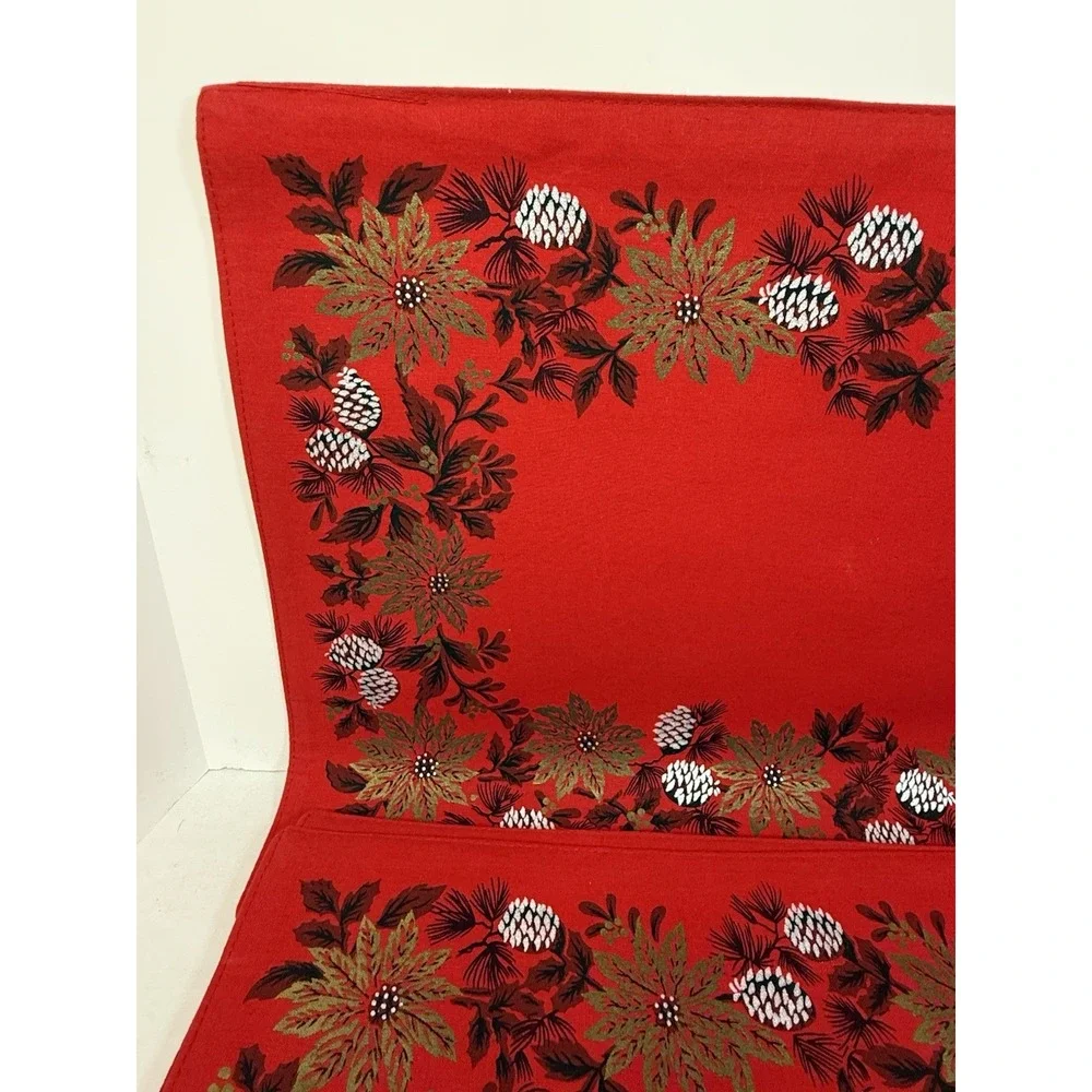 Fallani & Cohn Poinsettia & Pine Christmas Cloth Placemats Reversible VTG Set 4‎